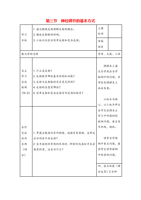七年级生物下册 神经调节的基本方式导学案