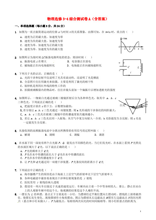 2015年高中物理综合测试卷A新人教版选修3_4