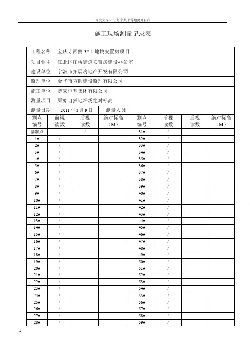 施工现场原始地坪标高测量记录表