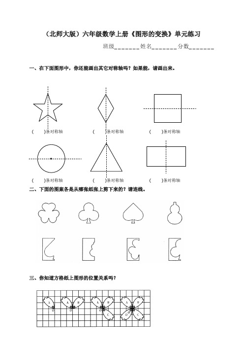 北师大版小学六年级上册数学第三单元试卷(图形的变换)-精选