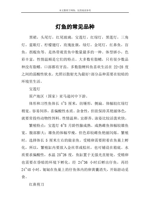 灯鱼的常见品种