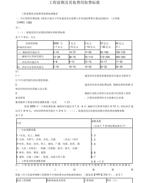 建设工程前期费用收取标准