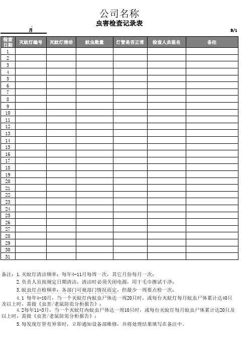 害虫管控全套表单