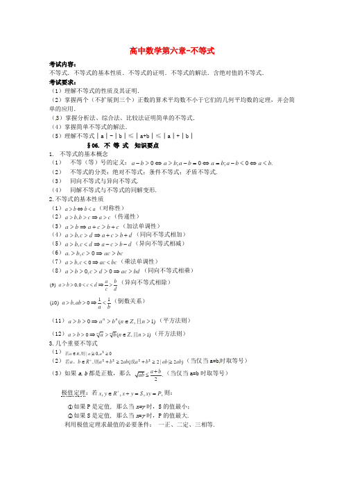 高考数学 考前知识要点复习六 不等式