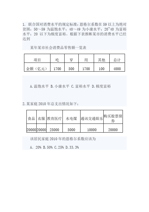 关于恩格尔系数的计算题