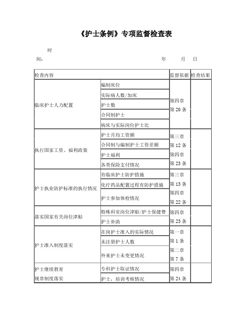 护士条例专项检查表格