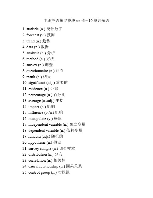 中职英语拓展模块unit6～10单词短语
