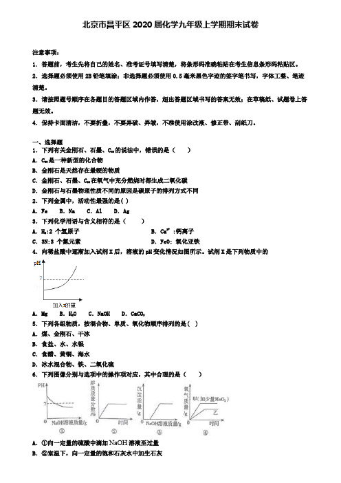 北京市昌平区2020届化学九年级上学期期末试卷