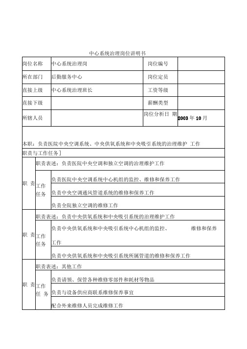 湖北医院岗位说明书汇编01