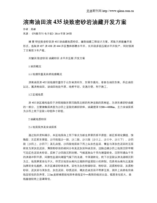 滨南油田滨435块致密砂岩油藏开发方案