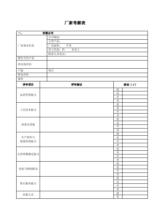厂家考察表 模板