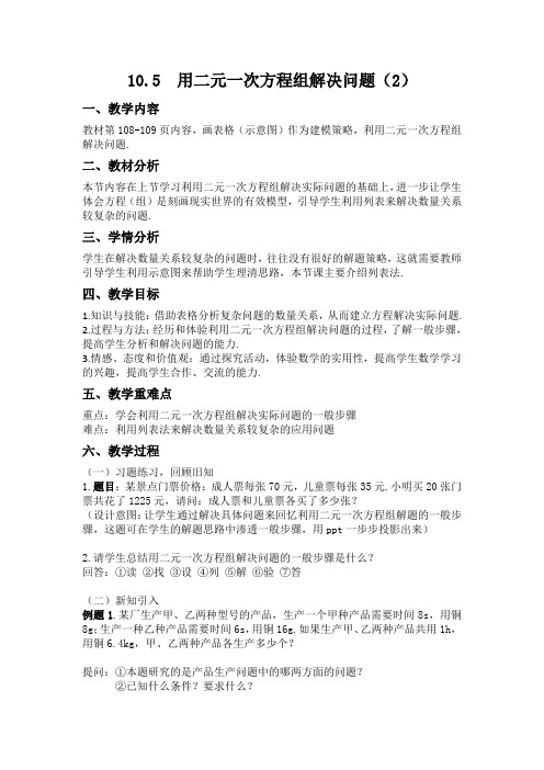 新苏科版七年级数学下册《10章 .二元一次方程组  10.5 用二元一次方程组解决问题》公开课教案_2