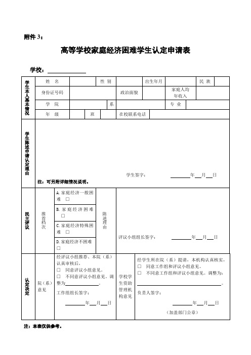 国家助学金申请表