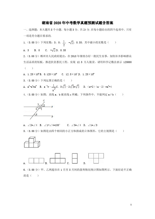 2020年湖南省郴州市中考数学预测试题(含解析)