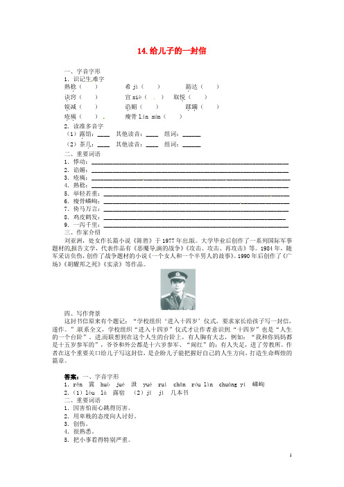 九年级语文上册 第四单元 14《给儿子的一封信》练习题 语文版1