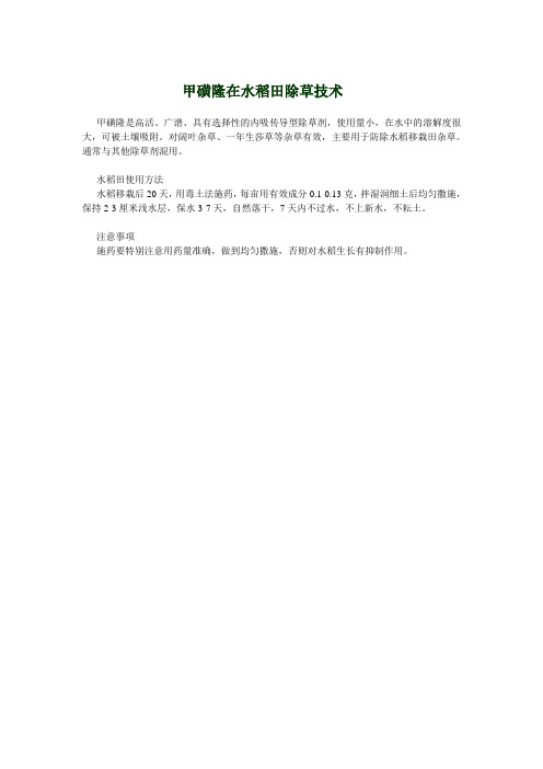 甲磺隆在水稻田除草技术