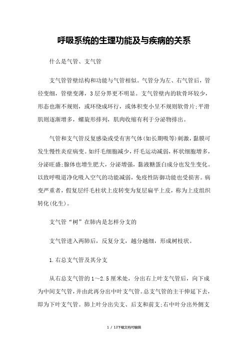 呼吸系统的生理功能及与疾病的关系