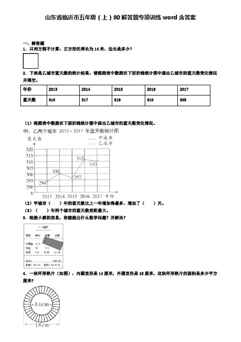 山东省临沂市五年级(上)80解答题专项训练word含答案