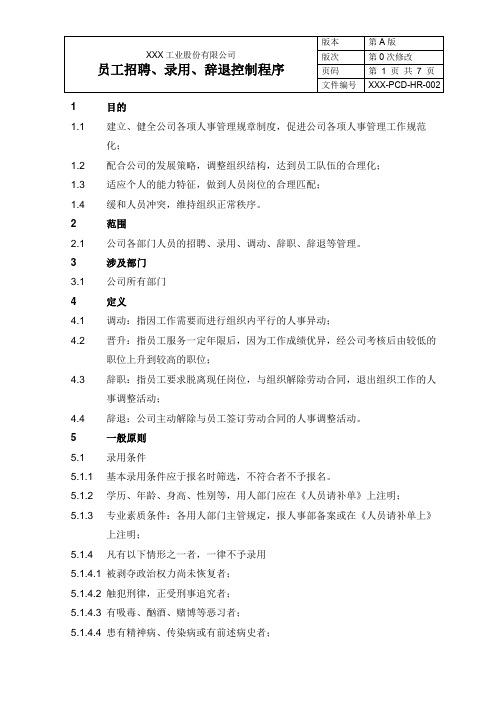 员工招聘控制程序