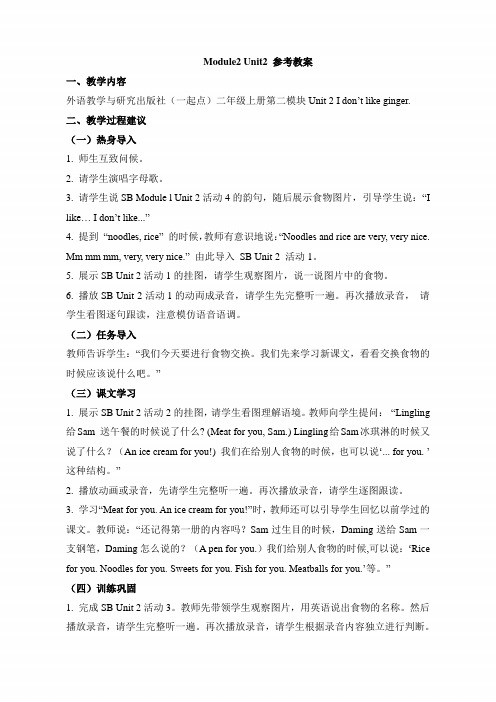 (一起点)外研版二年级英语上册《Module2_Unit2_教案》