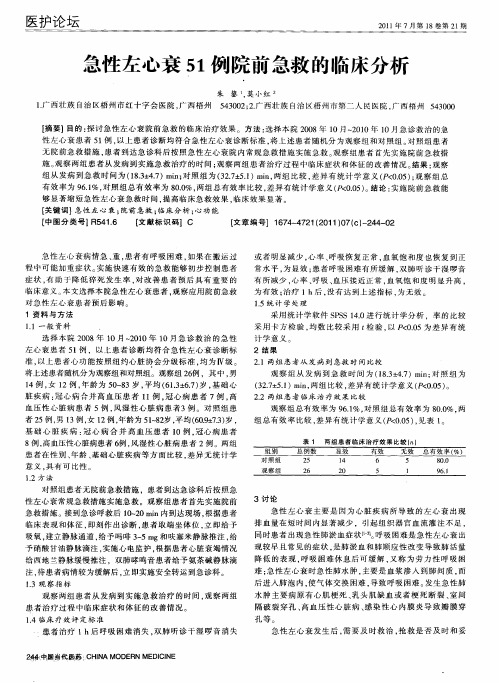 急性左心衰51例院前急救的临床分析