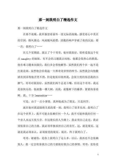 那一刻我明白了精选作文