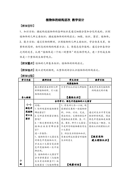 第三节植物体的结构层次教案人教版生物七年级上册