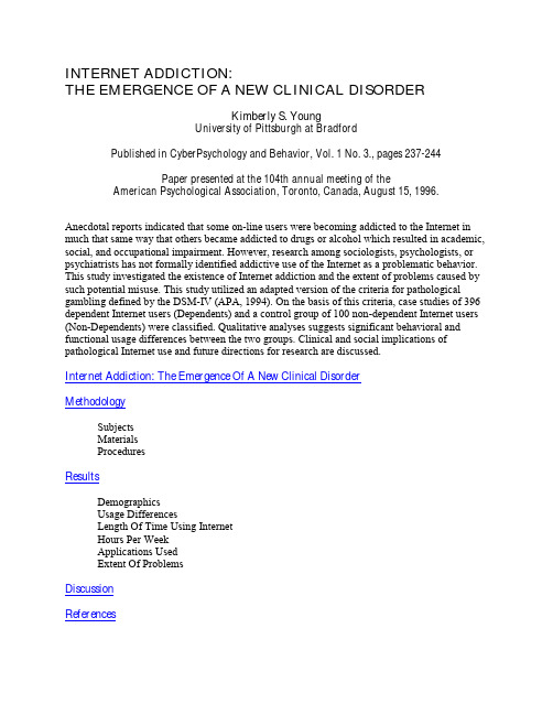 internet addiction the emergence of a new clinical disorder英文精品课件