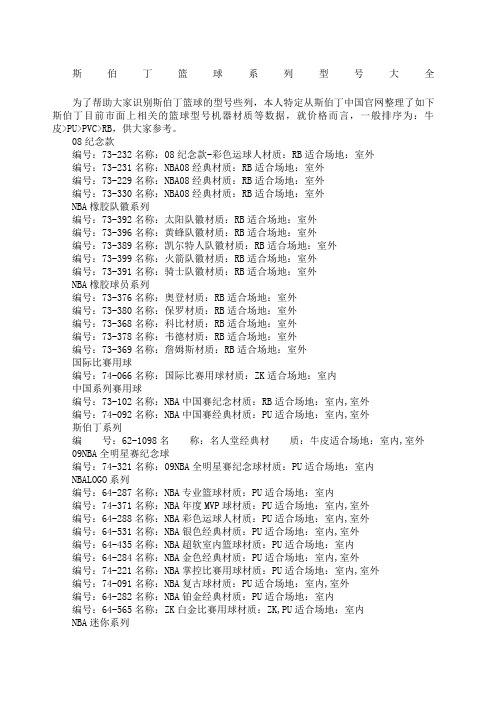 斯伯丁篮球系列型号大全