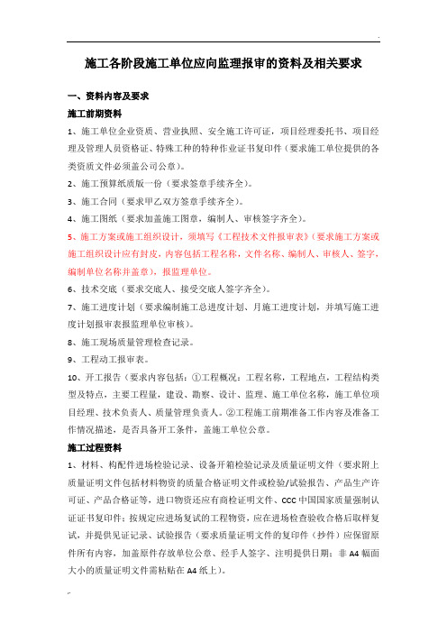 施工单位应向监理报审的资料