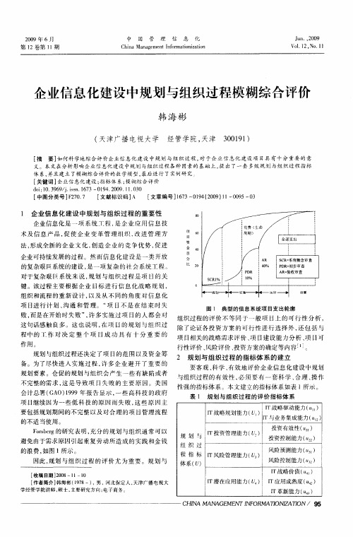 企业信息化建设中规划与组织过程模糊综合评价