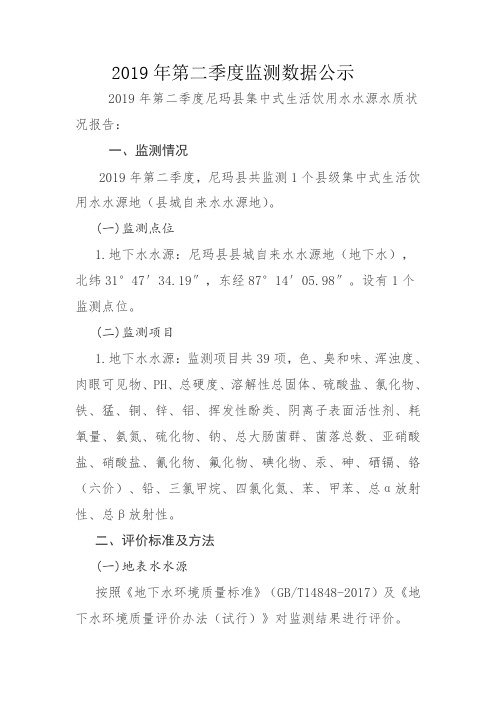 2019年第二季度监测数据公示