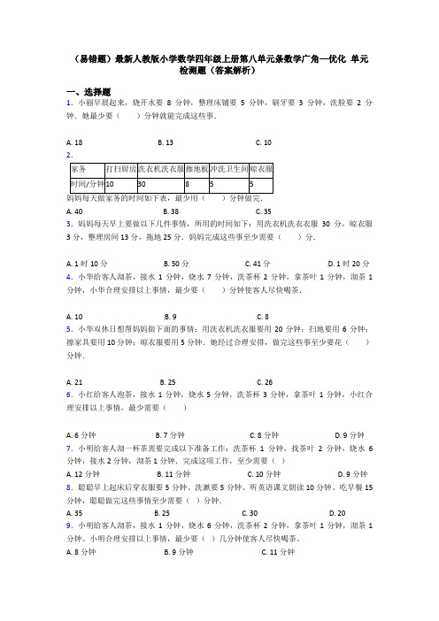 (易错题)最新人教版小学数学四年级上册第八单元条数学广角—优化 单元检测题(答案解析)