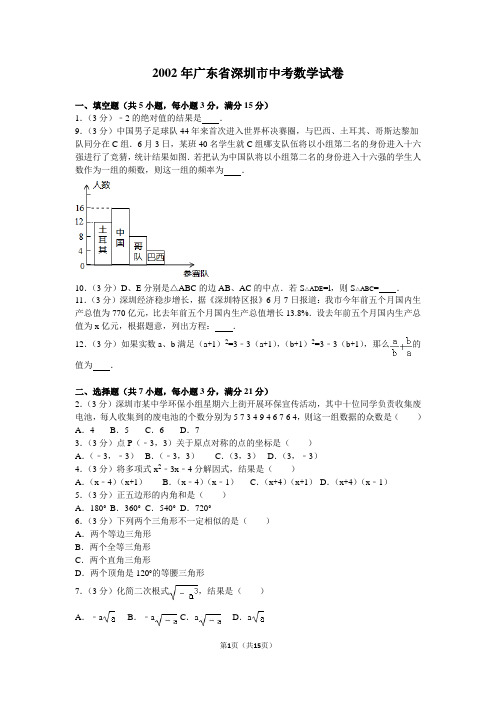 2002年广东省深圳市中考数学试卷