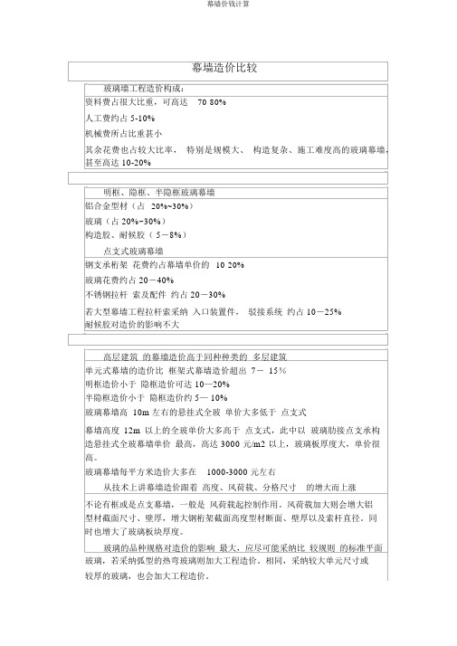 幕墙价格计算
