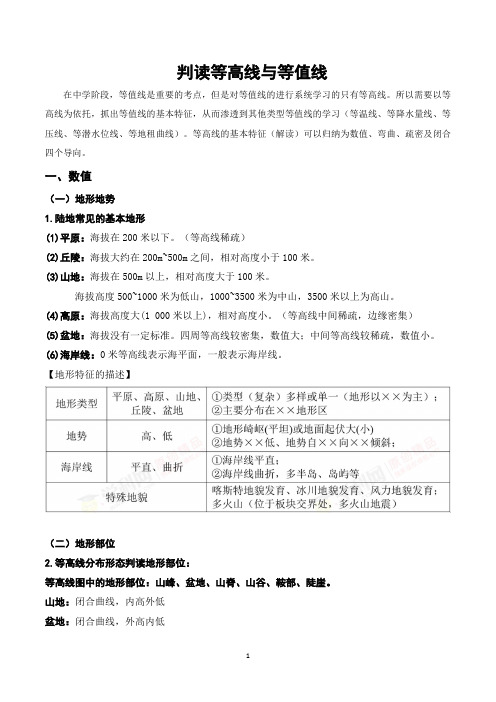 高考地理二轮复习思维导图之判读等高线与等值线
