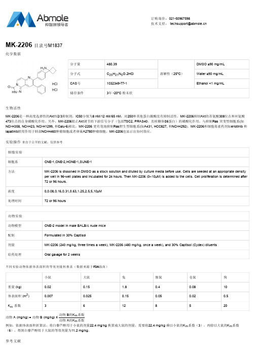 Akt1和2和3抑制剂MK-2206生物活性CAS号1032349-77-1