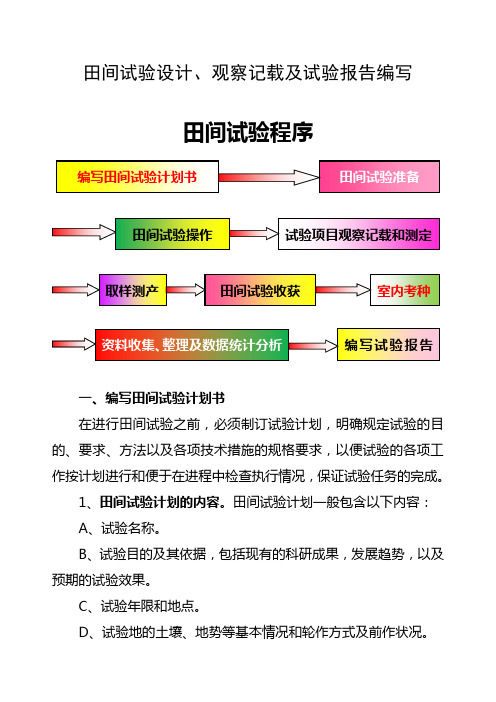 田间试验设计、观察记载及试验报告编写