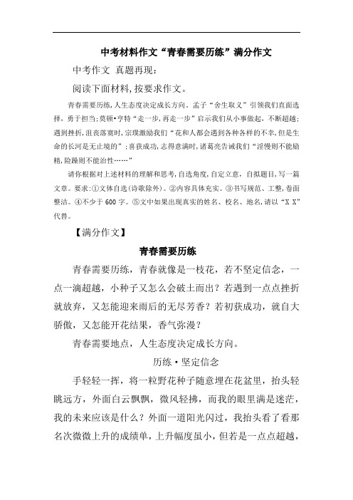 中考材料作文“青春需要历练” 满分作文