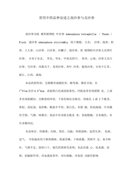 常用中药品种论述之南沙参与北沙参