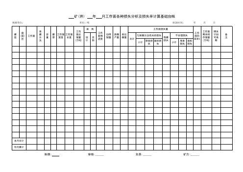 工作面各种损失分析和损失率计算基础台帐(报表)