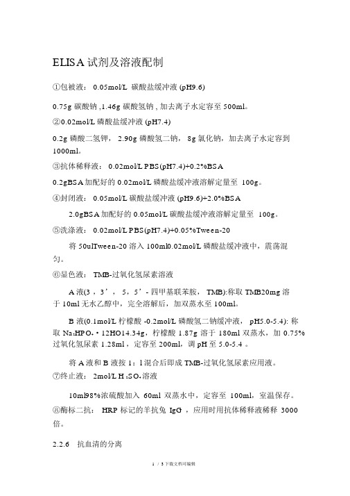 ELISA试剂及溶液配制及实验步骤
