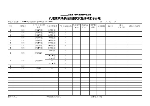 桥梁单位工程孔道压浆抗压强度试验抽样---汇总台帐