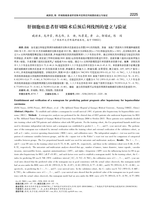 肝细胞癌患者肝切除术后预后列线图的建立与验证
