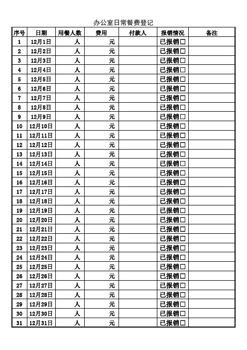 午餐费用登记表