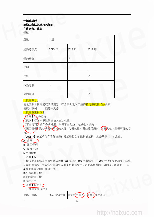 陈印 一级建造师 建设工程法规及相关知识 (4) 1Z301000 建设工程债权制度和知识产权制度