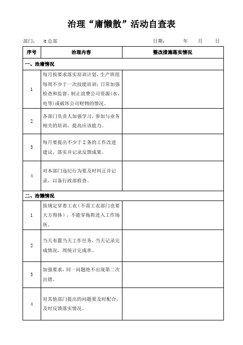 治庸懒散自查表