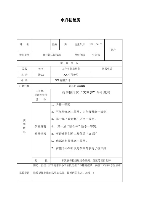 小升初个人简历模板