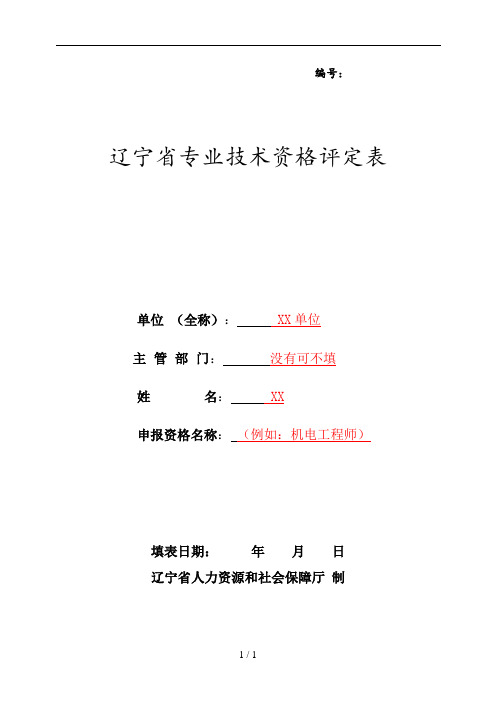 辽宁省专业技术资格评定表模板