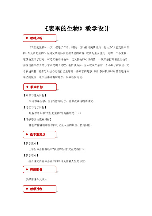 【教学设计】《表里的生物》(长春)
